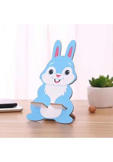 Tenfowee Sevimli Tavşan Desenli Ahşap Telefon Ve Tablet Standı - Mavi