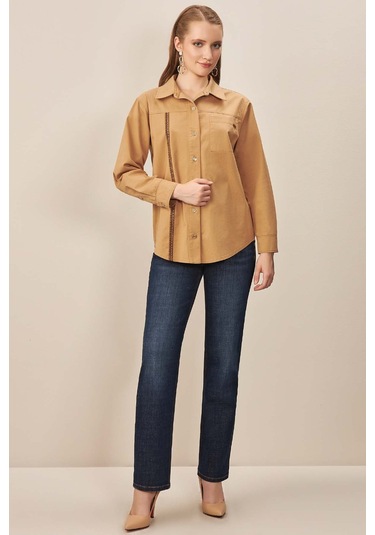 Gömlek Yaka Taba Gabardin Gömlek Taba