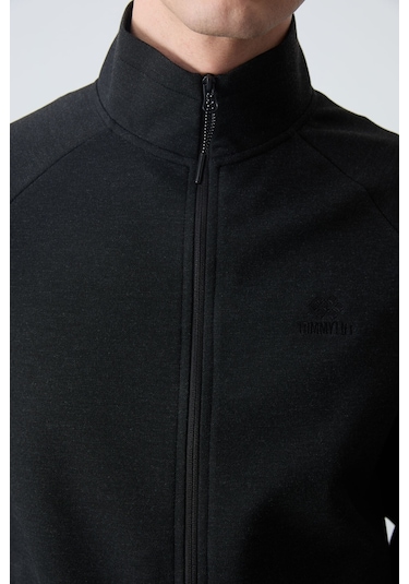 Tommy Life Siyah Dik Yaka Çift Renk Rahat Form Klasik Paça Erkek Eşofman Takımı - 85113 Siyah