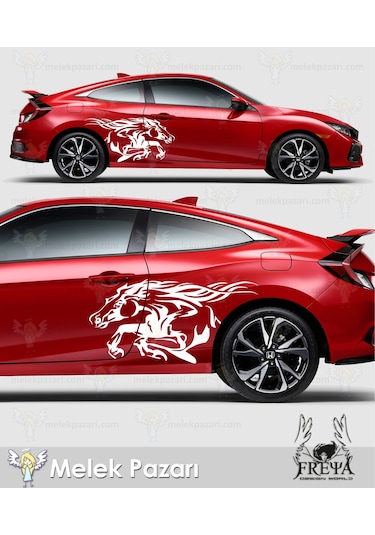150x75cm-At Araba Arka Çamurluk Sticker, Koşan At Araba Yan Kapı
