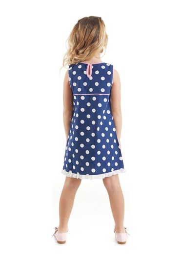 Denokids Tombiş Kedi Kız Poplin Elbise Lacivert