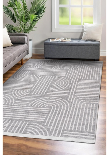 Revna Gri Yıkanabilir Halı Kaydırmaz Tabanlı Pamuk Dokuma Salon Mutfak Koridor İçin Gri