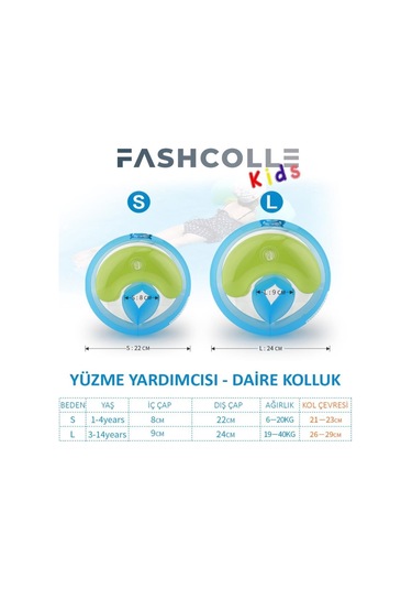 Fashcolle Yuvarlak Yüzme Yardımcısı Şişme Deniz Kolluğu L 4 - 14 Yaş Çok Renkli
