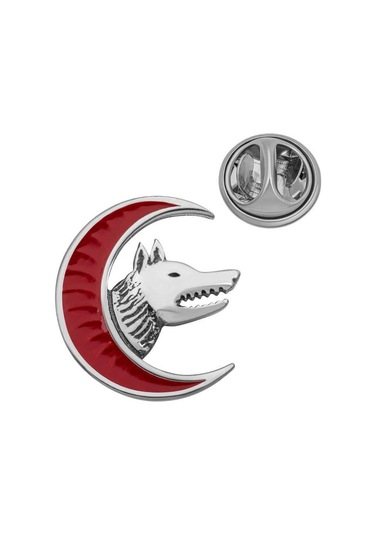 Gümüş Ay Motifli Bozkurt Rozet Gümüş