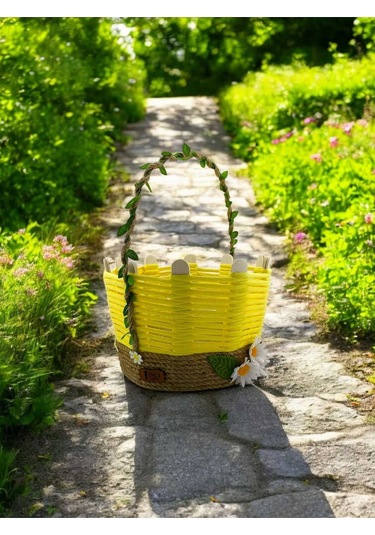 Çok Amaçlı Hasır Sepet Takı Organizer El Yapımı Makyaj Komidin Banyo Kullanımı Sarı