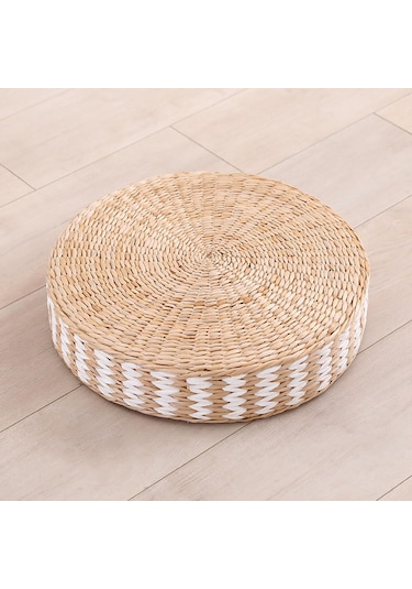 Homyl Yer Minderi Tatami Mat Dokuma Hasır El Yapımı Kowtow Beyaz 45x10cm