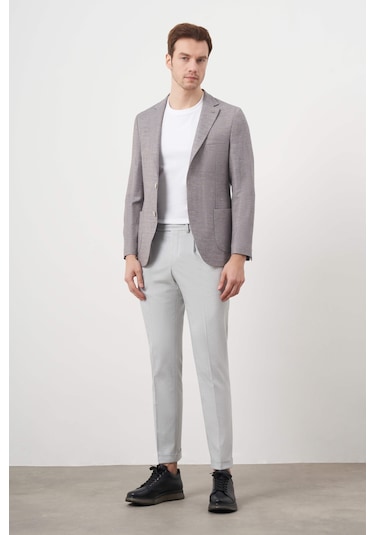 Erkek Lacivert Dokuma Slim Fit Torba Cep Mono Yaka Spor Ceket 24ys002002200 Lacivert