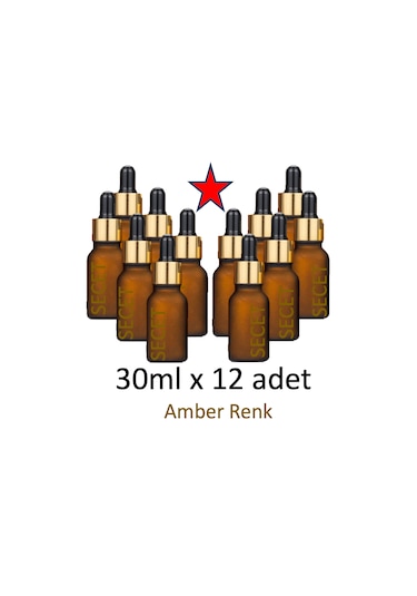 Damlalık, 12 Adet 30ml Damlalıklı Cam Amber Renk Şişe, Metal Gold