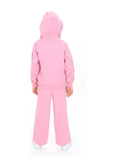 Toontoy Kız Çocuk Kapüşonlu Kol Çiçek Baskılı Eşofman Takım Gül Kurusu