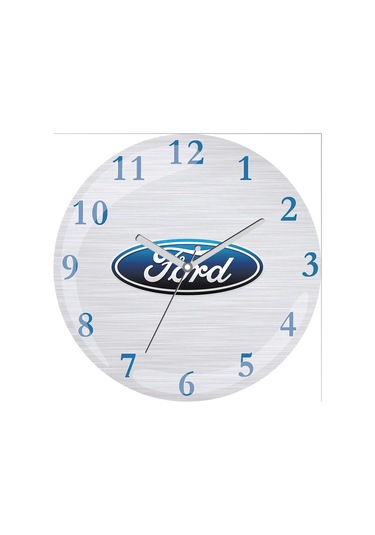 Otomotiv Ford Logolu Bombeli Cam Sessiz Duvar Saati Çok Renkli