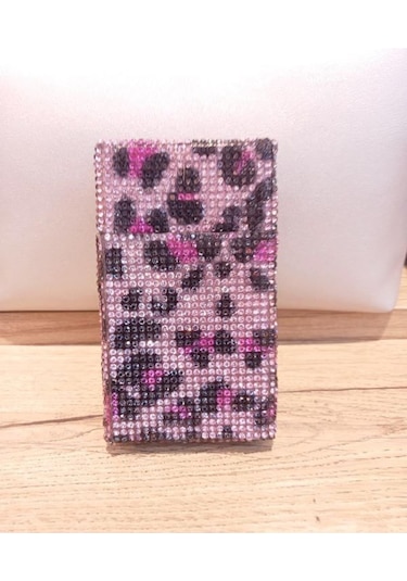 Nesgıft Pembe Leopar Swarovski Taşlı Slim (İnce) Uzun Sigara Kutusu