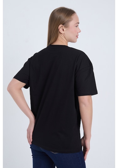 Velvoria Unisex Oversize Siyah Camping T-shirt