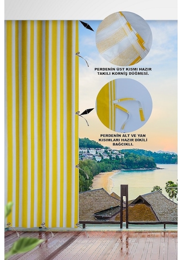 Balkon Perdesi, Balkon Brandası, Korniş Düğmeli, Bağcıklı Hazır.