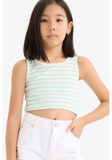 DeFacto Kız Çocuk Bisiklet Yaka Çizgili Atlet Z7814A625HSGN240 Yeşil