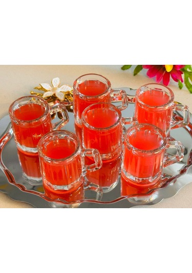 6 Lı Kulplu Shot Cam Bardak, Çap: 4 Cm Yükseklik: 5 Cm, 35 Ml Şeffaf