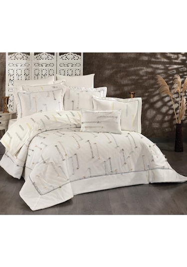 Çise 10 Parça Çift Kişilik Çeyiz Seti Gri - Sarı Beyaz