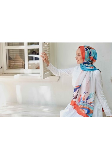 Şal Evi Şalevi Fresh Pamuklu Soft Şal - Turuncu - Mavi 10-1