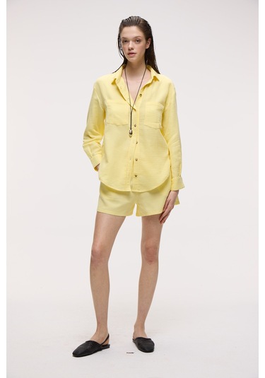 Grımelange Rea Kadın %100 Pamuk Rahat Kesim Regular Fit Sarı Gömlek sarı