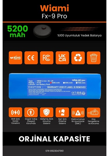 Wiami Fx-9 Pro Uyumlu Akıllı Robot Süpürge Bataryası 5200 Mah Pil