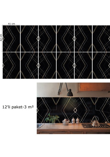 Tink Kendinden Yapışkanlı Siyah Asorti Desenli Pvc Panel 41x62 Cm