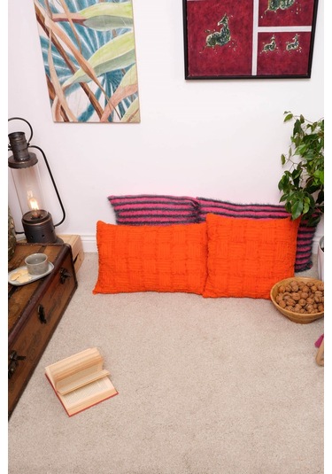 Peraluna Foam Pıllow Şifon Şerit Triko Yastık Kılıfı 45x45 Cm Turuncu - Turuncu