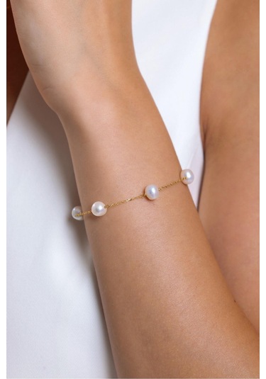 6,5 Mm Çıtır Doğal İnci Bileklik 19 Cm / Beyaz Beyaz Beyaz Altın