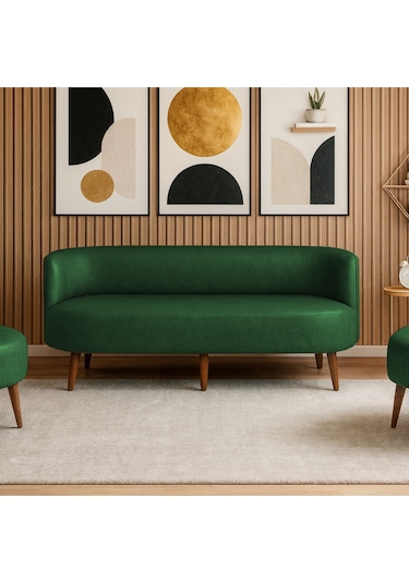 Sydney Üçlü Koltuk Kanepe Deri Kumaş - Ahşap Ayak Ev & Ofis Kullanımı - Yeşil Yeşil