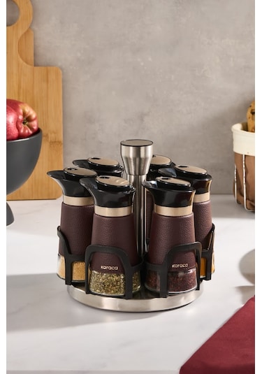 Karaca New Latin 7 Parça Standlı Yuvarlak Baharat Seti 100 Ml Kahverengi