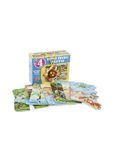 Diytoy 1481 Süper Renkli 4'Lü Puzzle Hayvanlar / 8+12+16+24 Parça Puzzle