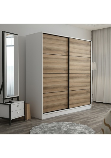 Minar Kale 2 Kapaklı Sürgülü Dolap 180 Cm - Beyaz/dore 190cm