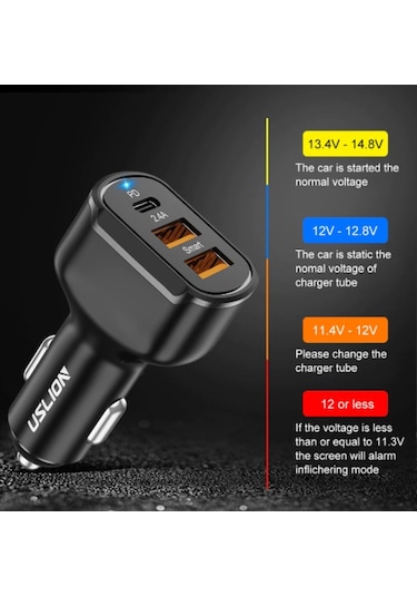 Uslıon Max 30W Çift Usb ve Pd Araç Şarj Cihazı
