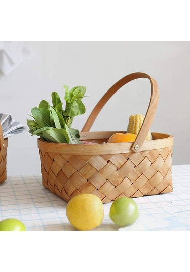 Xiaaokeji Saklama Sepeti Saplı Ahşap Saklama Sepeti Saklama Kabı Kahverengi
