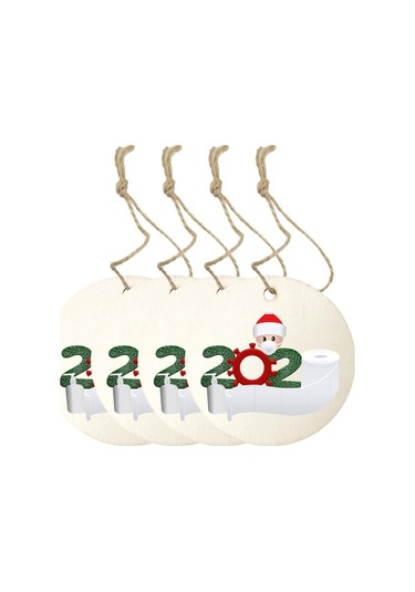 Fortunelane 2020 Evde İzole Anısına Ahşap Noel Ağacı, 4 Adet, 8cm, Kolay Asma, Özel Hediye