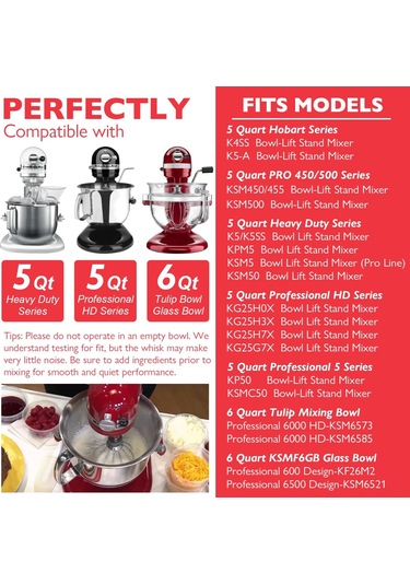 Yaozixa Kitchenaid 5qt Mikserlere Uygun 6 Telli 18/8 Çelik Şef Tırnağı - K5x Dayanıklı K5ss Ksm5 Kf26 Uyumlu Gümüş