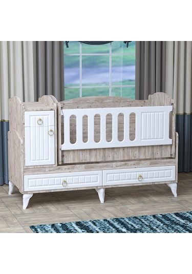 Garaj Home Sude Membran Country Asansörlü Beşik Yatak Uyku Seti Beyaz