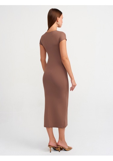 Dilvin Yaka Uzun ElbiseSütlü Kahve