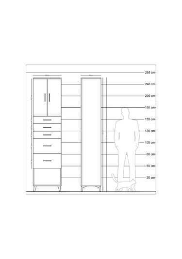 Hyperion Dolap 2 Raflı 5 Çekmeceli 2 Kapaklı 60x44x243 Çam-çam Çam