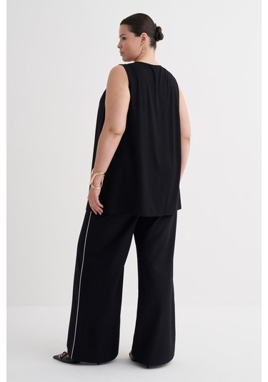 Pile Detaylı Örme Bluz-6238 Siyah