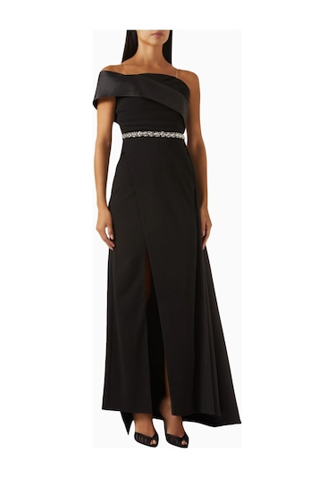 Ac By Aanchal Chanda Embellished Off - Shoulder Scuba Kristal Işlemeli Kadın Elbise Siyah