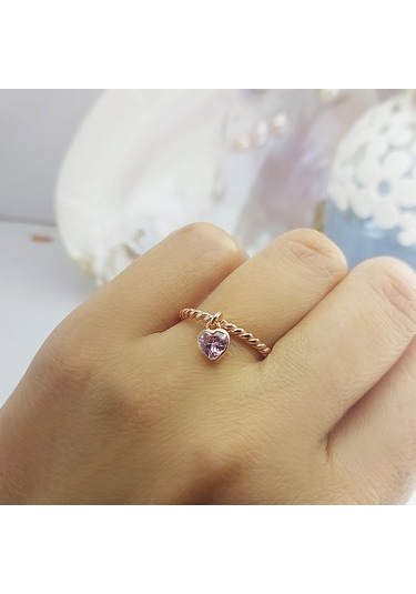 Vaoov 925 Ayar Gümüş Kalp Sallantılı Yüzük Rose