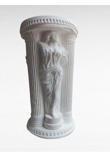 Antik Sütun Heykel Şamdan, Obje, El Yapımı, Ev Dekoru, Masa Dekoru Beyaz