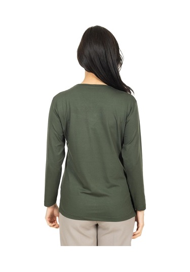 Kadın Orta Yaş Ve Üzeri Yeni Model V Yaka Taş İşlemeli Anne Penye Bluz 30560-haki Yeşili Haki Yeşili