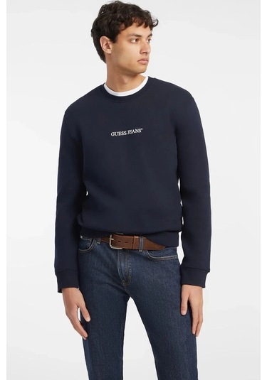 Guess Erkek Gj Cn Önde Logo Sweatshirt - Lacivert Lacivert