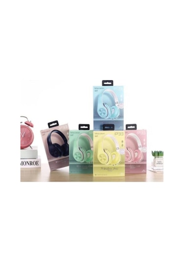 Pembe Macaron Set Bluetooth Kablosuz Stereo Kulaklık