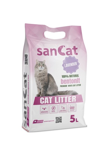 Sancat Premium Lavanta Kokulu Topaklaşan Beyaz Bentonit Kedi Kumu 5 L