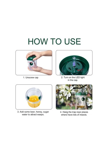 Neevoyu Güneş Enerjili Led Işıklandırmalı Çift Girişli Arı Tutucu - Yeşil - 2 Adet - Bahçe Ve Bahçe İçin Yeniden Kullanılabilir Dayanıklı Plastiği