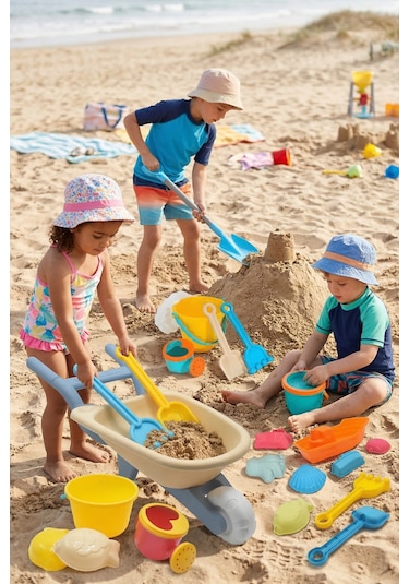 Waldern Toys Lux 24 Parça El Arabası Gemi Büyük Orta Boy Kova Kürek Takımı Plaj Seti