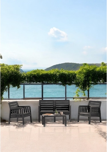 Lara 2+1+1 S Bahçe Balkon Teras Oturma Grubu Mindersiz - Antrasit