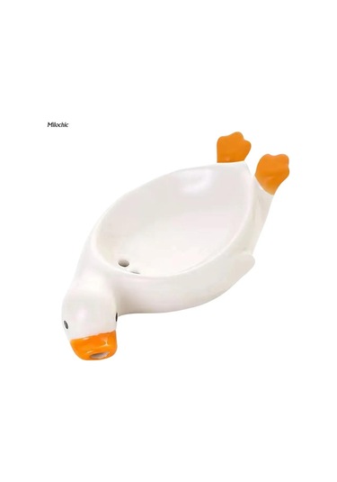 Neevoyu Küçük Ördek Desenli Seramik Sabun Tutucu, Su Çıkarma Delikli, Temiz Ve Dayanıklı, Banyo/ Mutfak Dekoru Sarı