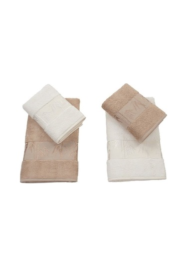 Polo Life 4 Parça Bamboo Hamam Seti Büyük Boy , Banyo Havlu Takımı-krem Sütlü Kahve Krem - Kahverengi